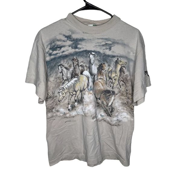 Vintage 90s Wild Horses AOP T Shirt Medium - Picture 1 of 6